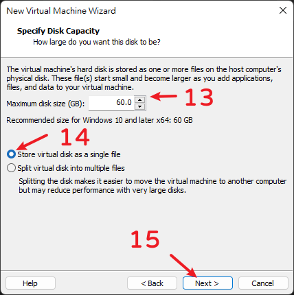 Set disk size and click next